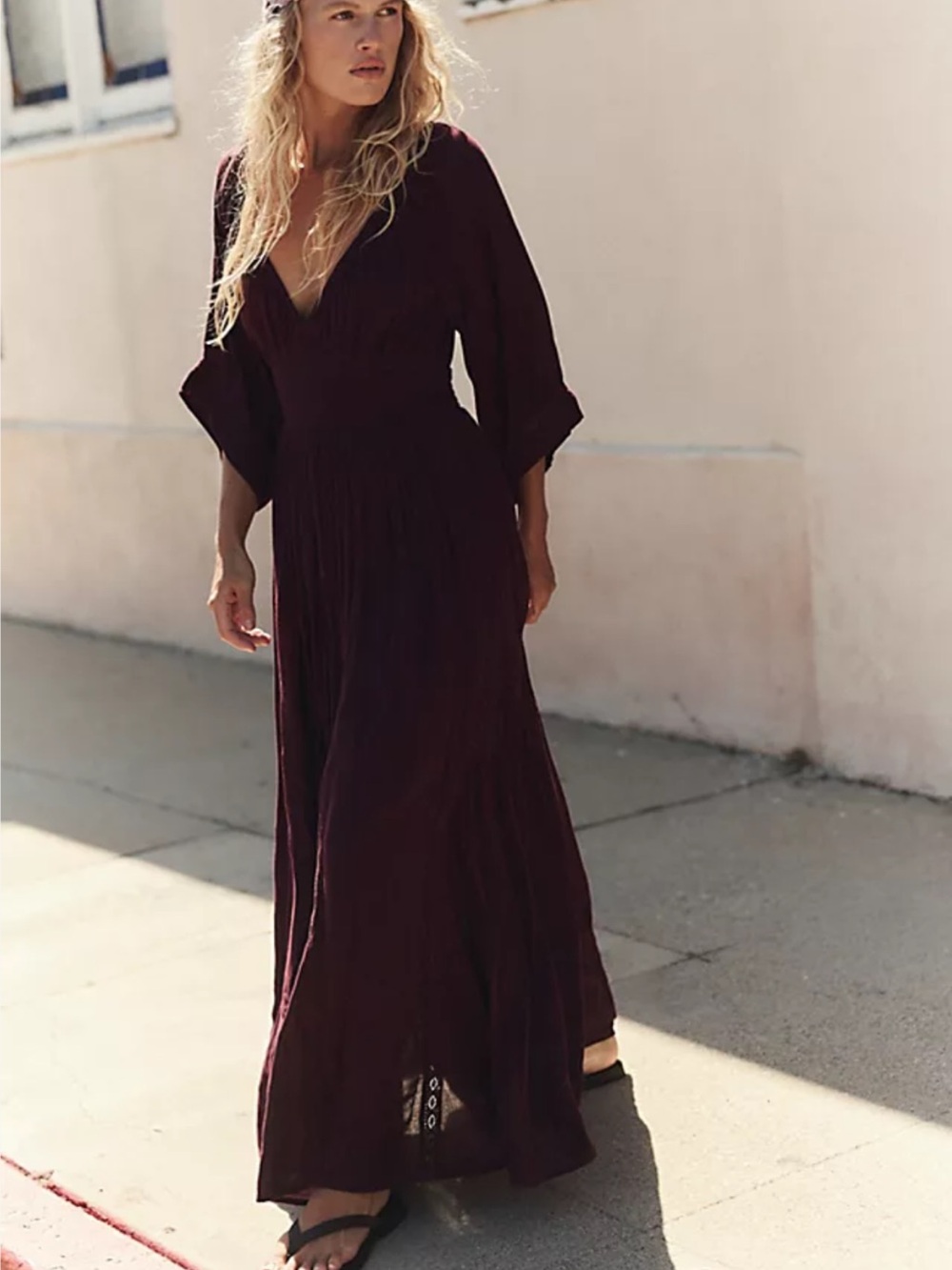 Free People Dixie Maxi Dress-Burgundy